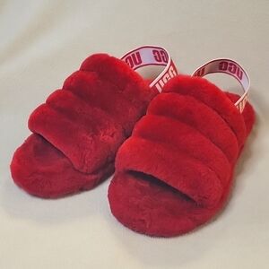 Size 7 Red UGG Fluff Yeah Slide Sheepskin Slipper